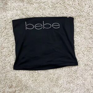 Bebe Black Strapless Top with Logo